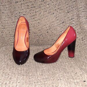 JEFFREY CAMPBELL-Red/Black Ombre Patent Leather Pumps-Spool Heel-Sz 6-Excellent